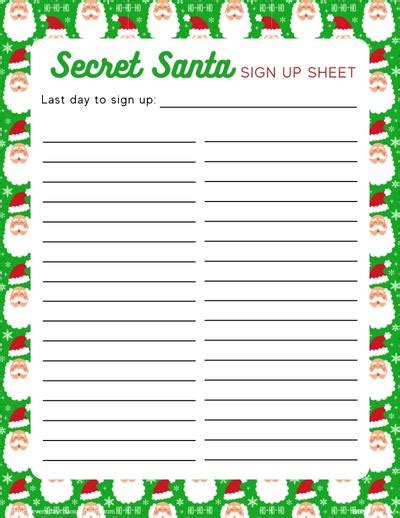 Secret Santa Sign Up Sheet Printable