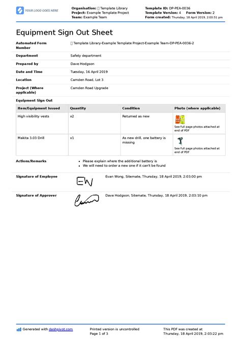 Description of Secure Data Storage for Equipment Sign-Out