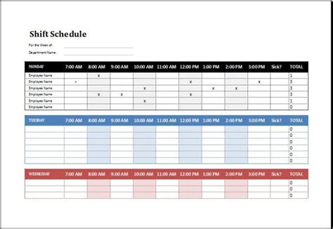 Shift Employee Schedule Template