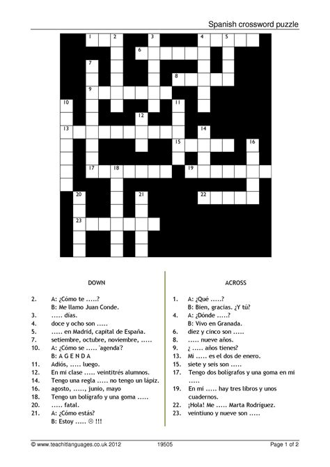 Spanish Crossword Clues