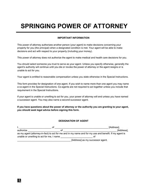 Springing Power of Attorney Forms