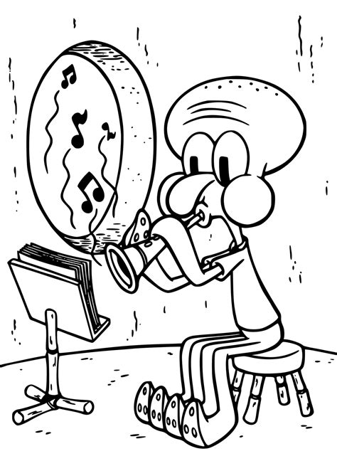 Squidward Playing Christmas Music Coloring Page