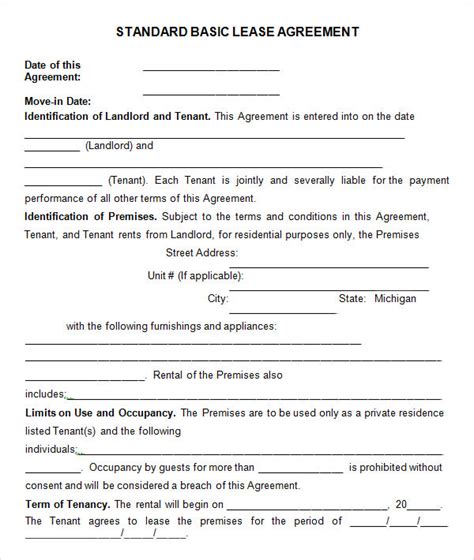 Standard Lease Agreement Template