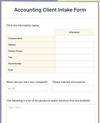 Standardized Bookkeeping Intake Forms