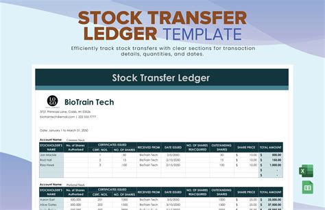 Stock Transfer Ledger Template Excel Example