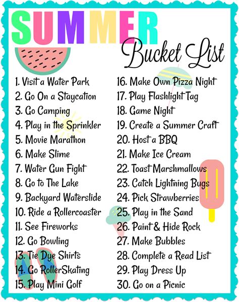 Summer Bucket List