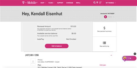 Description of T Mobile Account Summary