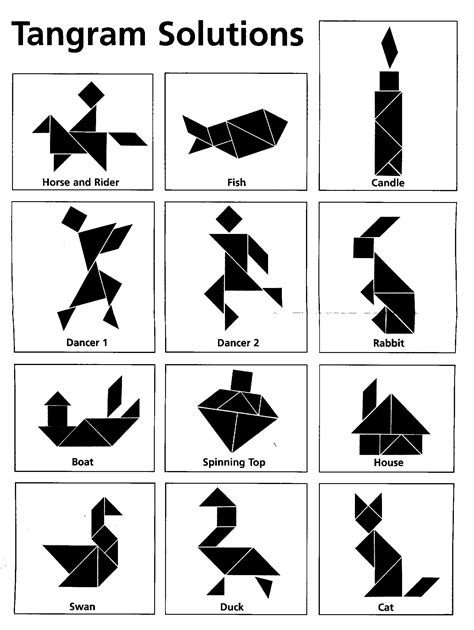 Tangram Shapes Printable Templates with Solutions