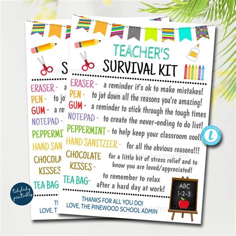 Teacher Survival Kit Printable Template