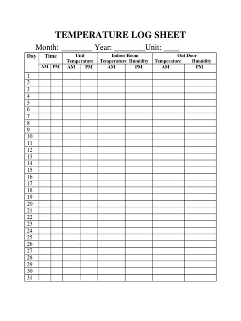 Example Temperature Humidity Log Template