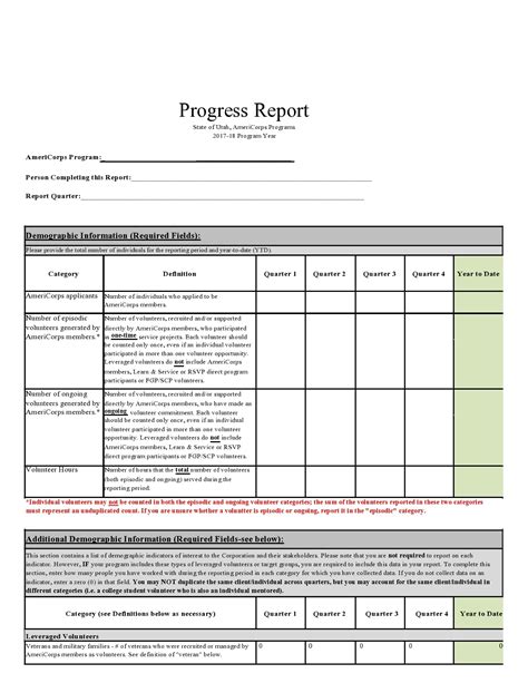 Template 5: Progress Report and Evaluation