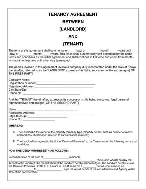 Sample Tenancy Agreement Template