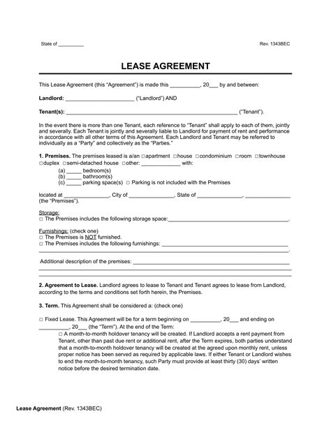 Tenant Lease Agreement Template