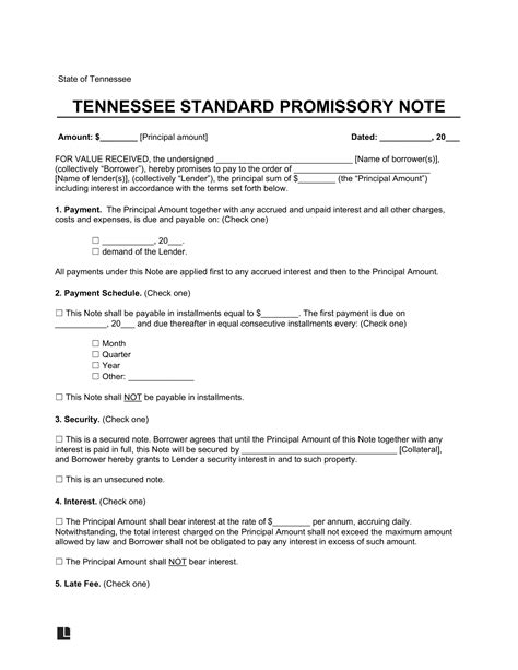 Tennessee Promissory Note Template Example