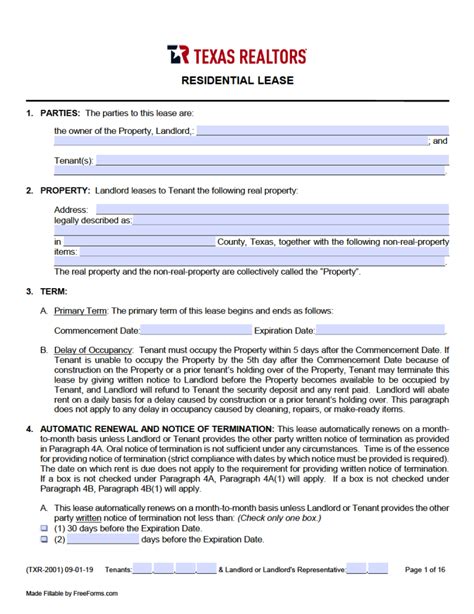 Texas Rental Form