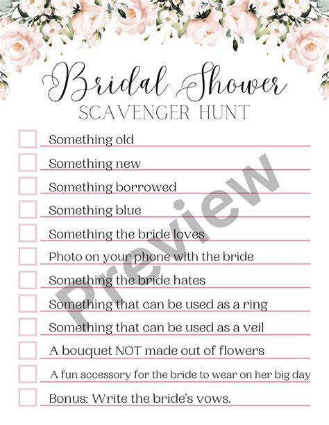 The Bridal Shower Scavenger Hunt