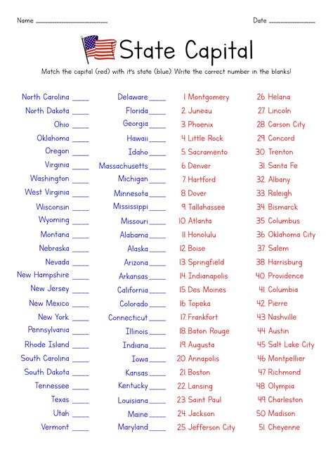 Types of States and Capitals Printable Sheets