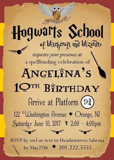 Types of Harry Potter Invites Printable