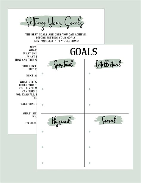 Types of LDS Youth Goals Printables