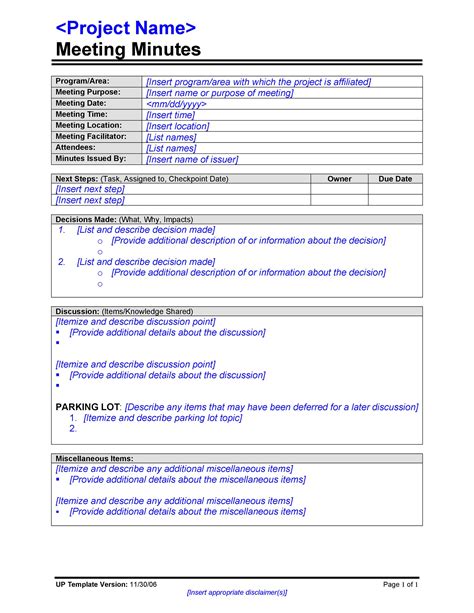 Types of Meeting Minutes Templates