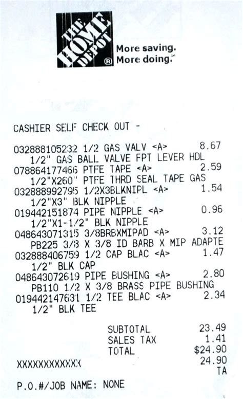 Uses of Fake Home Depot Receipt