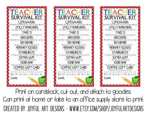 Using Teacher Survival Kit Printable Template