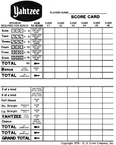 Using Yahtzee Score Cards in Tournaments