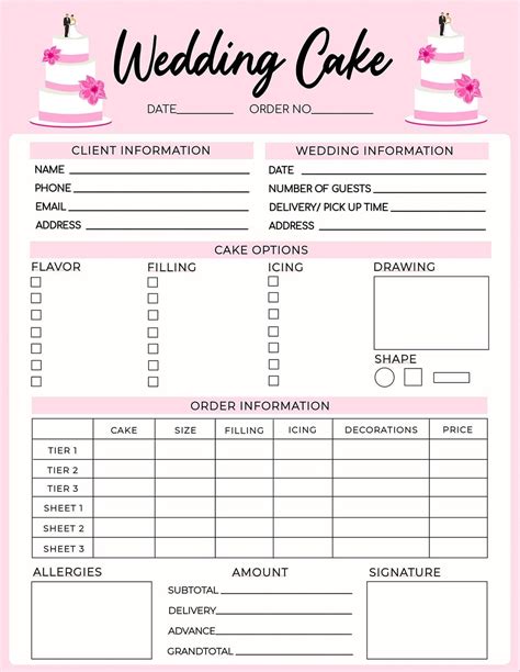 Wedding Cake Order Form Example