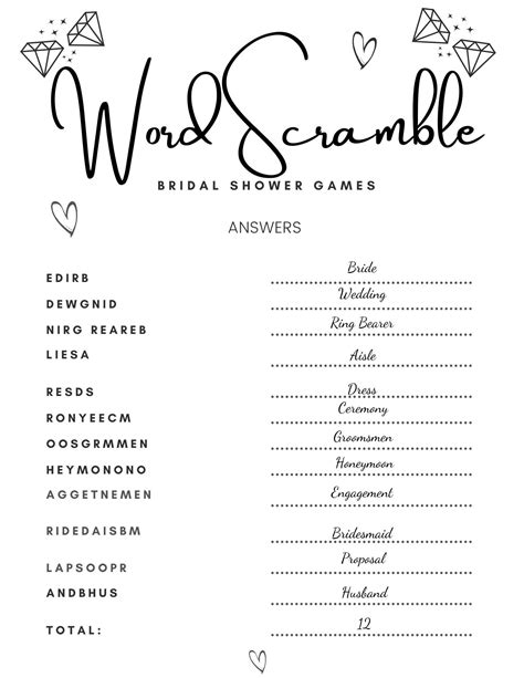 Wedding Word Scramble Game