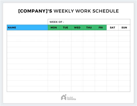 Description of Weekly Work Schedule Template