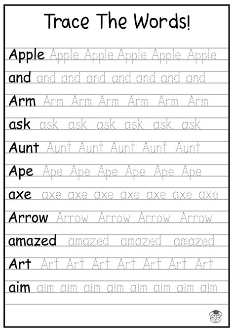 Word Tracing Printables for Elementary School Students