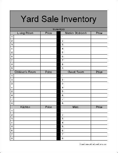 Yard Sale Inventory Template