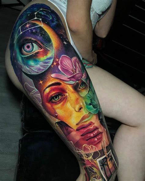 Abstract leg sleeve tattoo