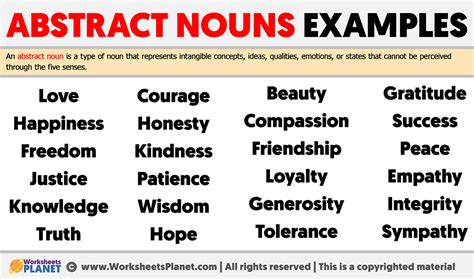 Abstract nouns worksheet