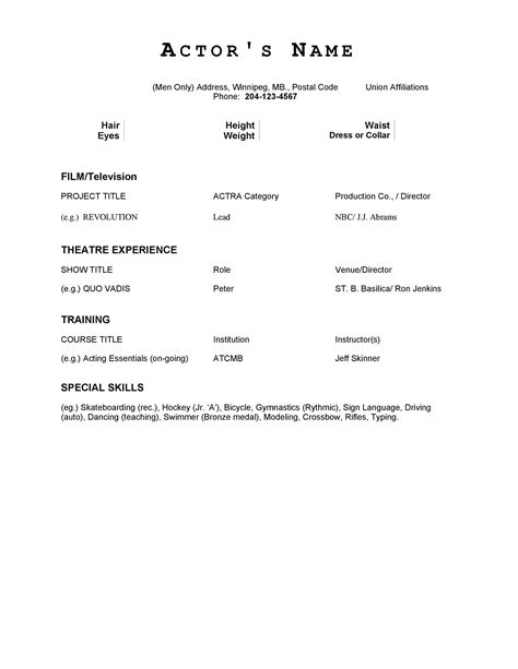 actors resume template