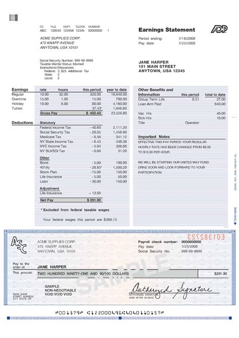 ADP Pay Stub Template