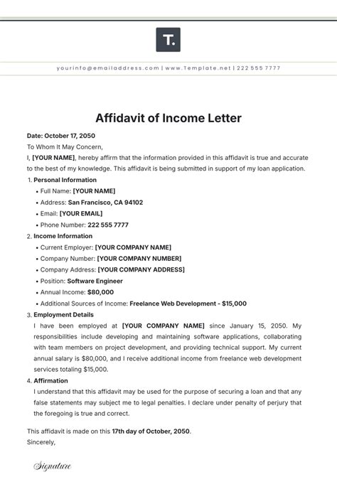 Affidavit of Income and Expenses