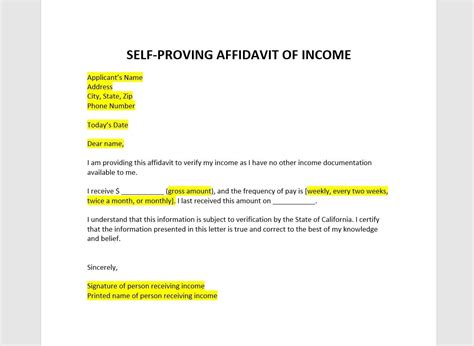 Affidavit of Income and Expenses Document