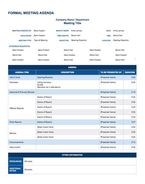 Agenda Template Google Sheets