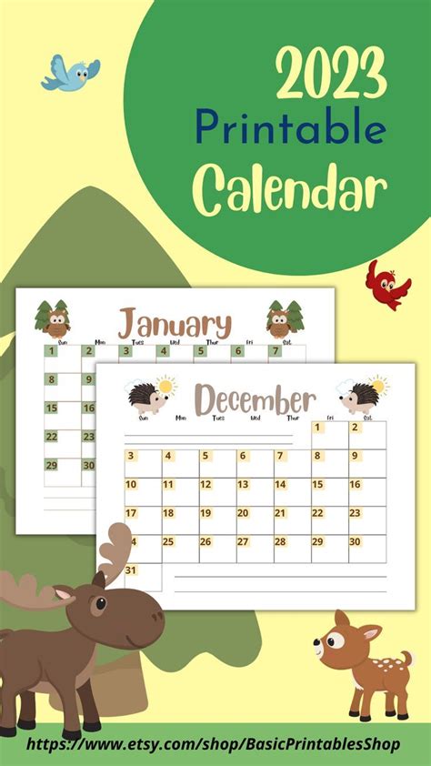 Animal themed calendars for planning