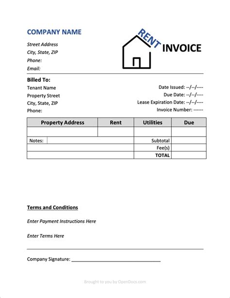 Annual Rental Invoice Template