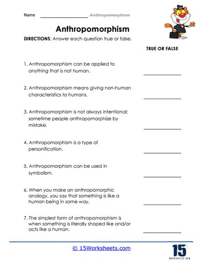 Anthropomorphic worksheets printable