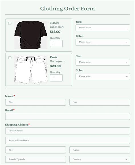 Applications of Clothing Order Form Template