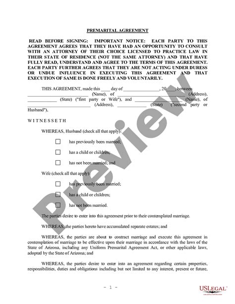 Arizona Prenuptial Agreement Template 10