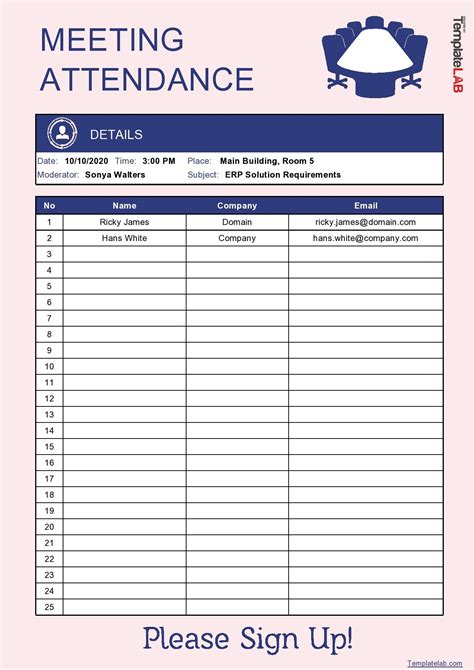 Attendance Sheets for Conferences