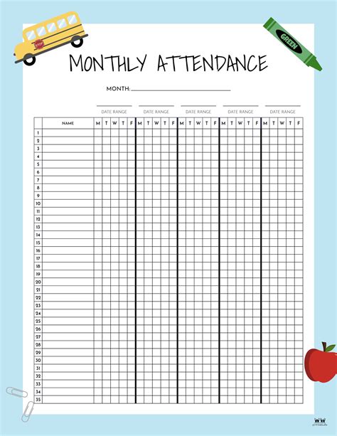 Attendance Sheets for School