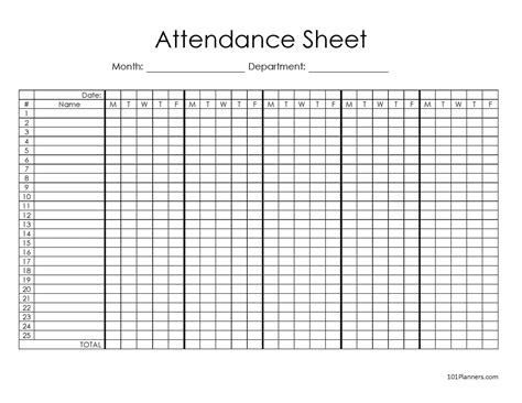 Attendance tracking tally sheet