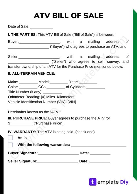 ATV Bill of Sale Form