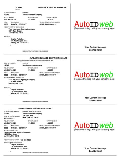 Auto Insurance Card Template Example