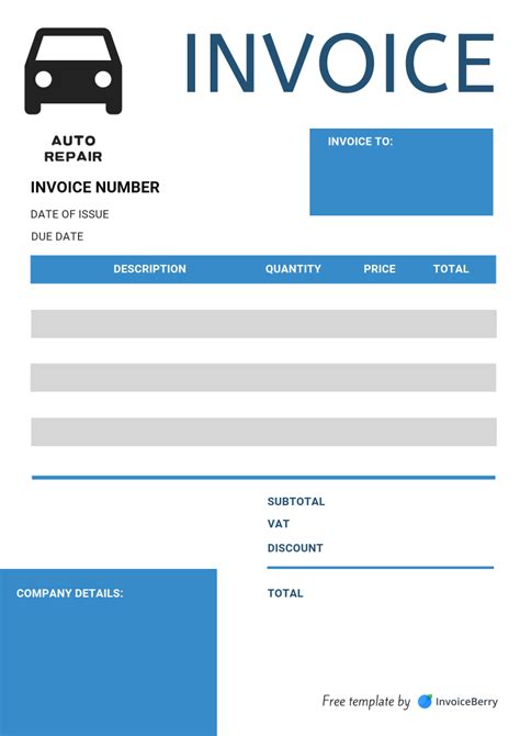 Automotive Repair Invoice Form